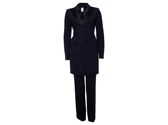 VERSACE, Maxi blazer et pantalon bleus Laine  ref.1003118