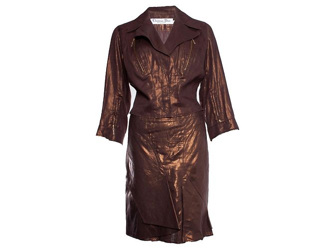Christian Dior, Metallic-Bikerjacke mit Rock Braun