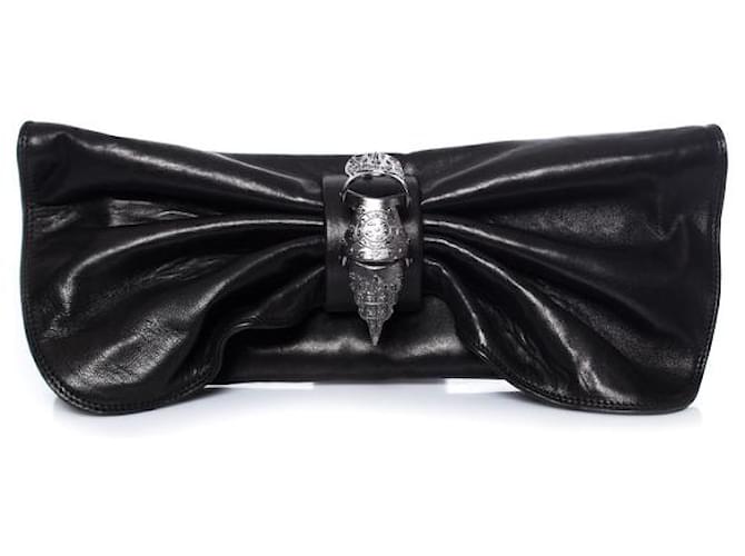 Autre Marque Maison Du Posh, black leather butterfly clutch  ref.1003120
