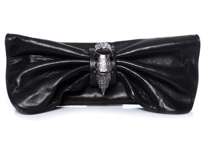 Autre Marque Maison Du Posh, pochette a farfalla in pelle nera Nero
