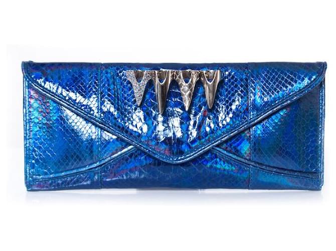 Autre Marque Maison Du Posh, Blue metallic coated python clutch Leather  ref.1003122