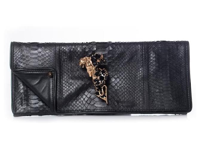 Autre Marque Maison Du Posh, black rubber coated python clutch Leather  ref.1003123