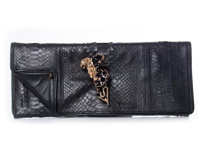 Autre Marque Maison Du Posh, Schwarze Python-Clutch mit Gummibeschichtung