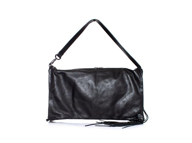 Autre Marque Maison Du Posh, borsa a tracolla con patta ripiegabile con frange e teschio Nero