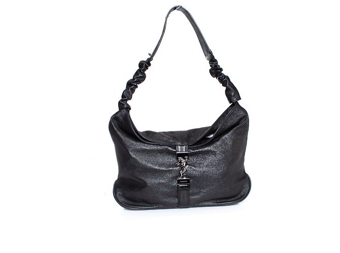 Autre Marque Casa Du Posh, bolsa de couro enrugada com visual metálico Preto