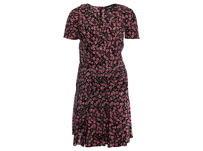 THE KOOPLES, black dress with floral print Pink Silk  ref.1003141