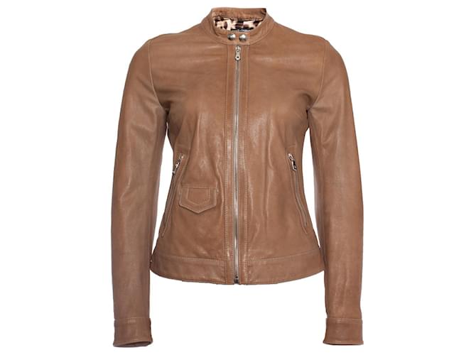 DOLCE & GABBANA, Taupe leather biker jacket Brown  ref.1003143