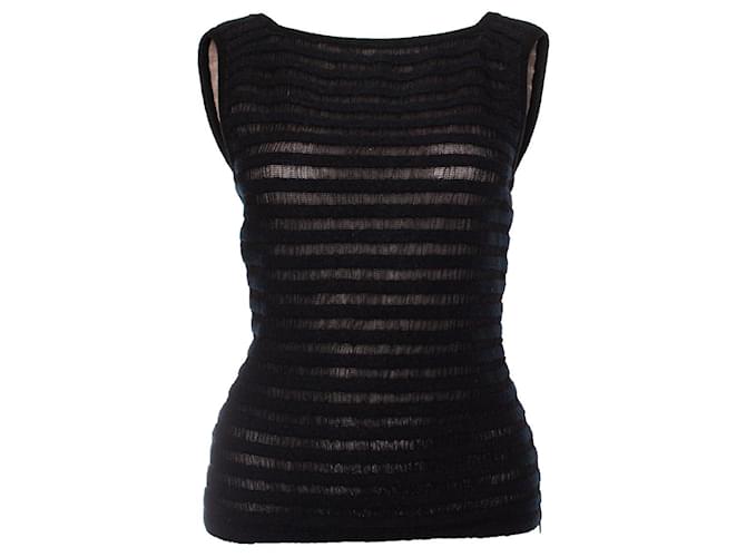 Alaïa Alaia, black striped semi-transparent top Wool  ref.1003145