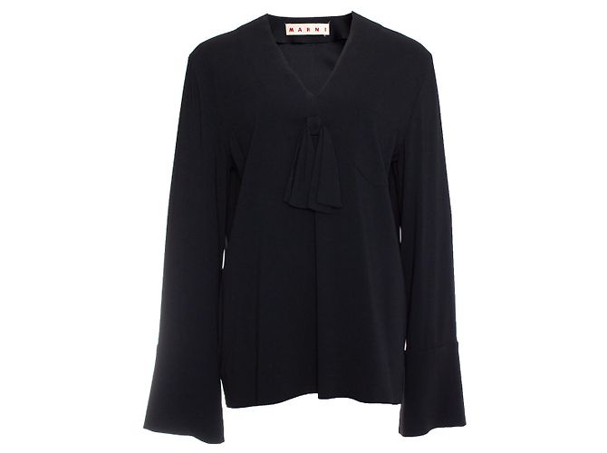 Marni, Black blouse with bow and flutter sleeves.