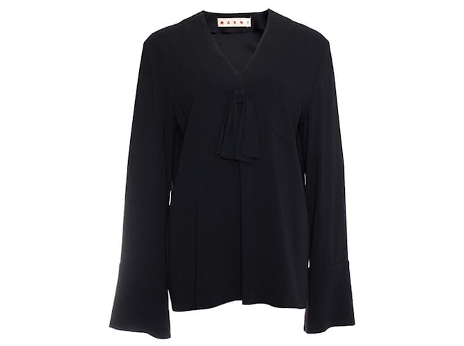 Marni, Black blouse with bow and flutter sleeves. Viscose  ref.1003152