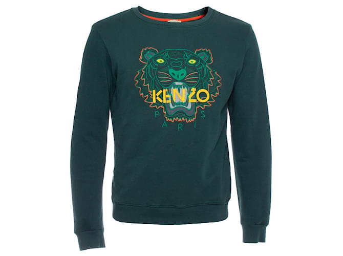 Kenzo, green sweater with tiger. Cotton  ref.1003154