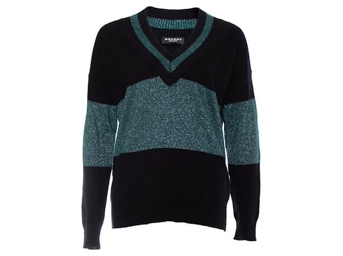 Autre Marque Repetir, suéter preto com lurex verde.  ref.1003155