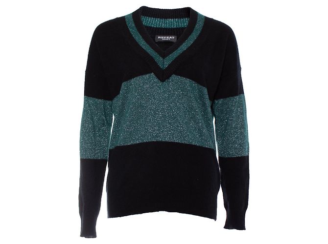 Autre Marque Répéter, pull noir avec lurex vert.