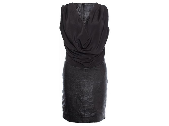 Autre Marque Gestuz, Lederkleid mit drapiertem Kragen Schwarz