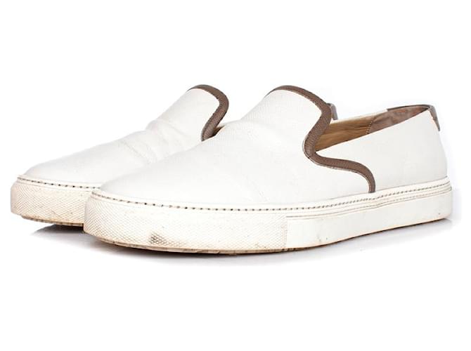 Hermès Hermes, Zapatillas sin cordones de piel blanca. Blanco Cuero  ref.1003177