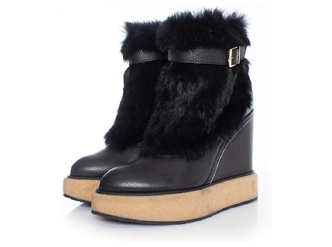 Autre Marque Paloma Barcelo, fur trimmed ankle boots Black Leather  ref.1003182