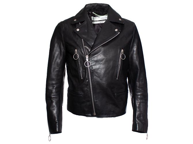 Off White Off-White, Leather biker jacket Black