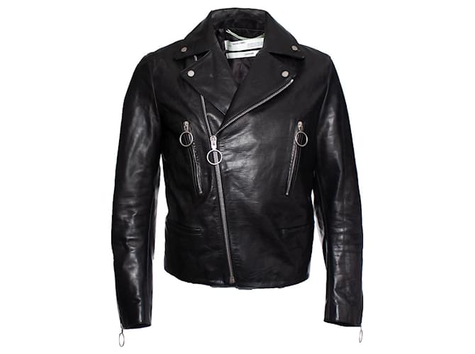 Off White Off-White, Leather biker jacket Black  ref.1003184