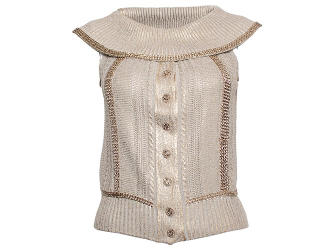Chanel, Haut en tricot beige Viscose Marron  ref.1003200