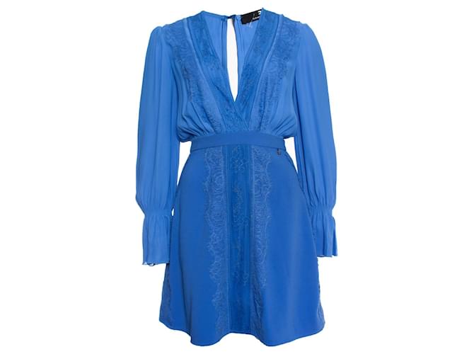 Elisabetta Franchi, Robe bleue avec détails en dentelle Viscose  ref.1003204