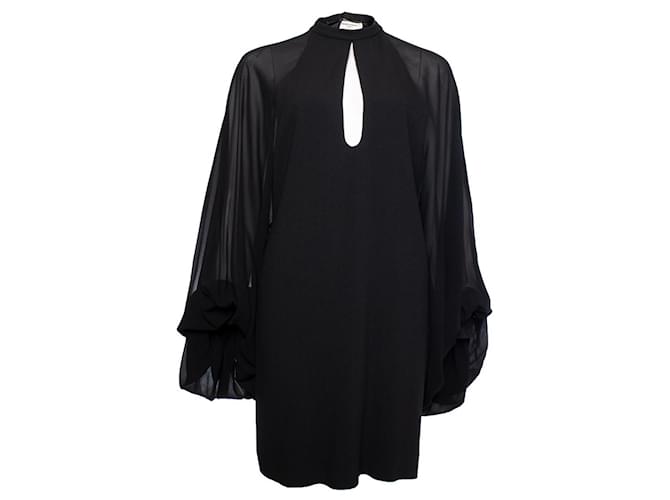 SAINT LAURENT, Robe noire à manches bouffantes Viscose  ref.1003211