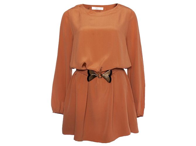 Chloé Chloe, vestido marrom com cinto