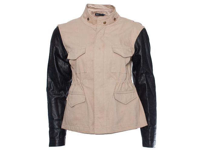 Autre Marque JET John Eshaya, Beige jacket with leather sleeves. Brown Black