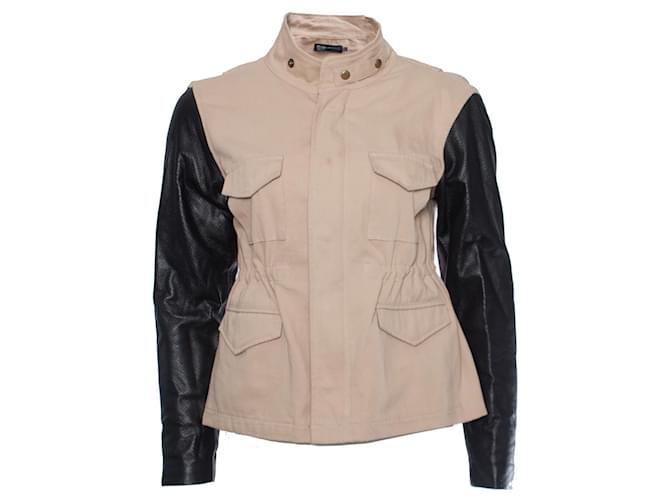 Autre Marque JET John Eshaya, Beige jacket with leather sleeves. Brown Black Cotton  ref.1003237