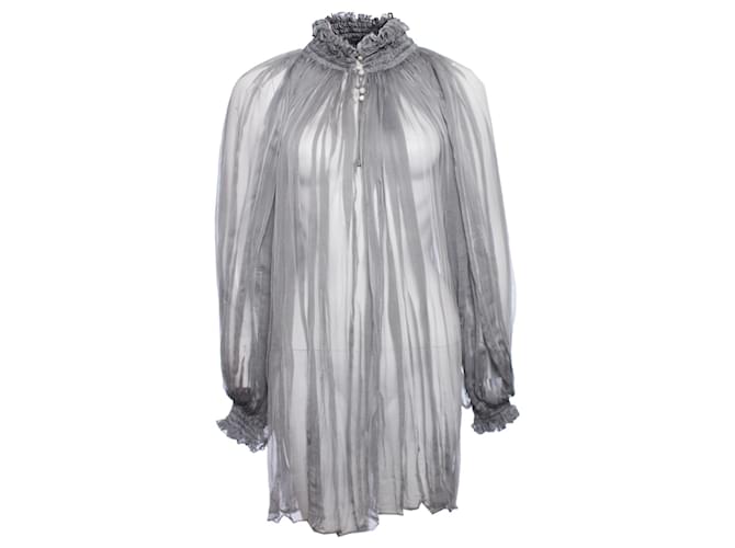 Alexander mcqueen, Gray transparent romantic blouse. Grey Silk  ref.1003251