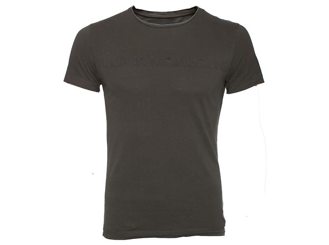 Calvin Klein, T-shirt verde con logo in rilievo.