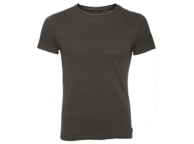 Calvin Klein, T-shirt vert avec logo embossé. Coton  ref.1003256