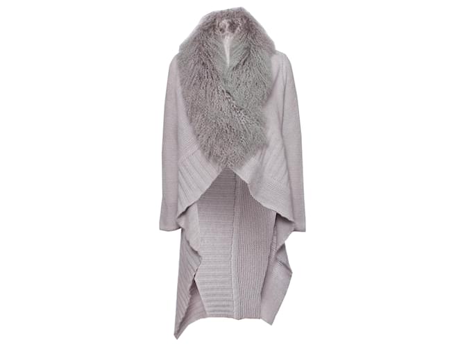 BLUMARINE, Gray woolen cardigan with fur collar. Grey Cashmere  ref.1003260
