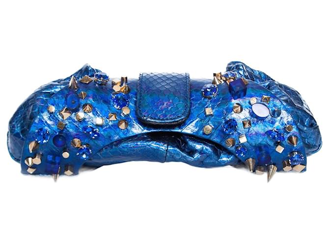 Autre Marque Maison Du Posh, Blue leather snakeskin pouch  ref.1003263
