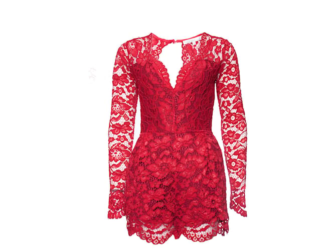 Autre Marque Lovers + Friends, Red lace jumpsuit. Cotton  ref.1003273