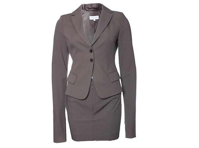 Patrizia Pepe, GREY/Brown colored suit in size IT42/S (Blazer) and IT40/XS (Skirt). Wool  ref.1003274