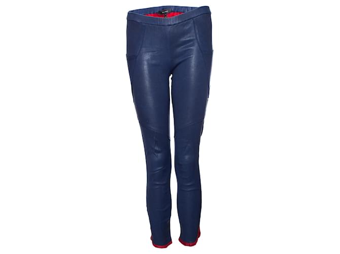Isabel Marant, Blue leather leggings with red details.  ref.1003279