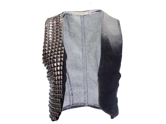 Patrizia Pepe, Denim waistcoat with silver studs. Grey Cotton  ref.1003284