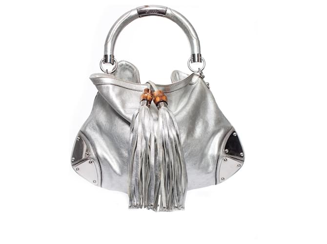 gucci, Indy leather handbag. Silvery  ref.1003308