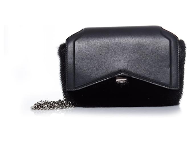 Givenchy, Sac bandoulière en fourrure de vison découpé avec nœud. Cuir Noir  ref.1003318