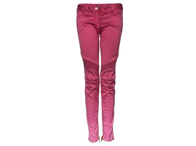 balmain, jeans biker rosa con sfumatura di colore. Cotone  ref.1003321