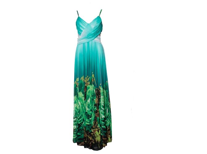 Roberto Cavalli, Floral gown in green. Polyester  ref.1003322