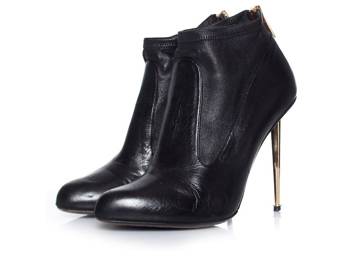 Tom Ford Black Gold Stiletto Ankle Boots.