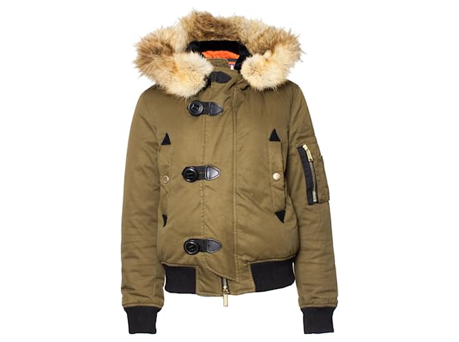 Dsquared2, Green cotton bomber jacket Fur  ref.1003335