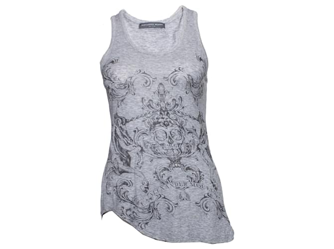 Alexander McQueen, Camiseta de tirantes gris con estampado de calaveras. Algodón  ref.1003355