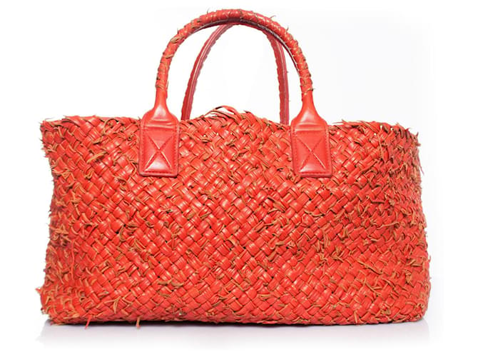 Bottega Veneta, Red cabas tote with pouch. Leather  ref.1003361