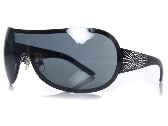 Chanel, shield sunglasses with rhinestones Black