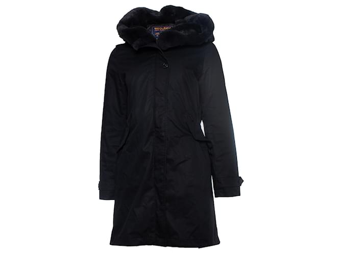 WOOLRICH, black hooded fur parka  ref.1003386