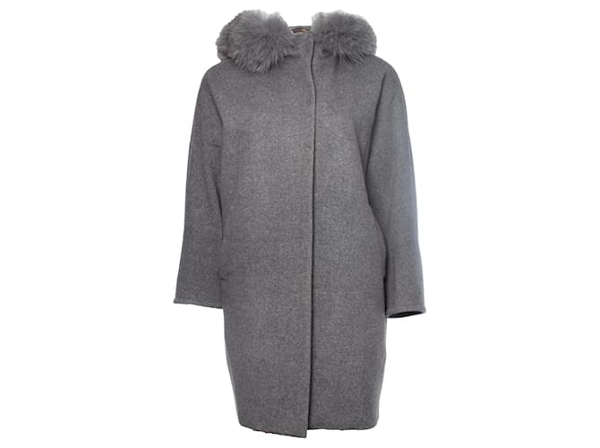 Autre Marque MAX MARA, wool hooded fur coat Grey  ref.1003392
