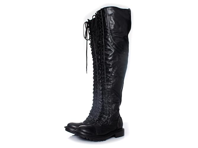 Autre Marque David's Road, Black leather over the knee lace up boots  ref.1003405