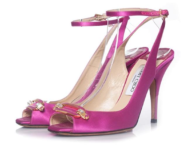 Jimmy Choo, sandali spuntati con cristalli in raso rosa  ref.1003406